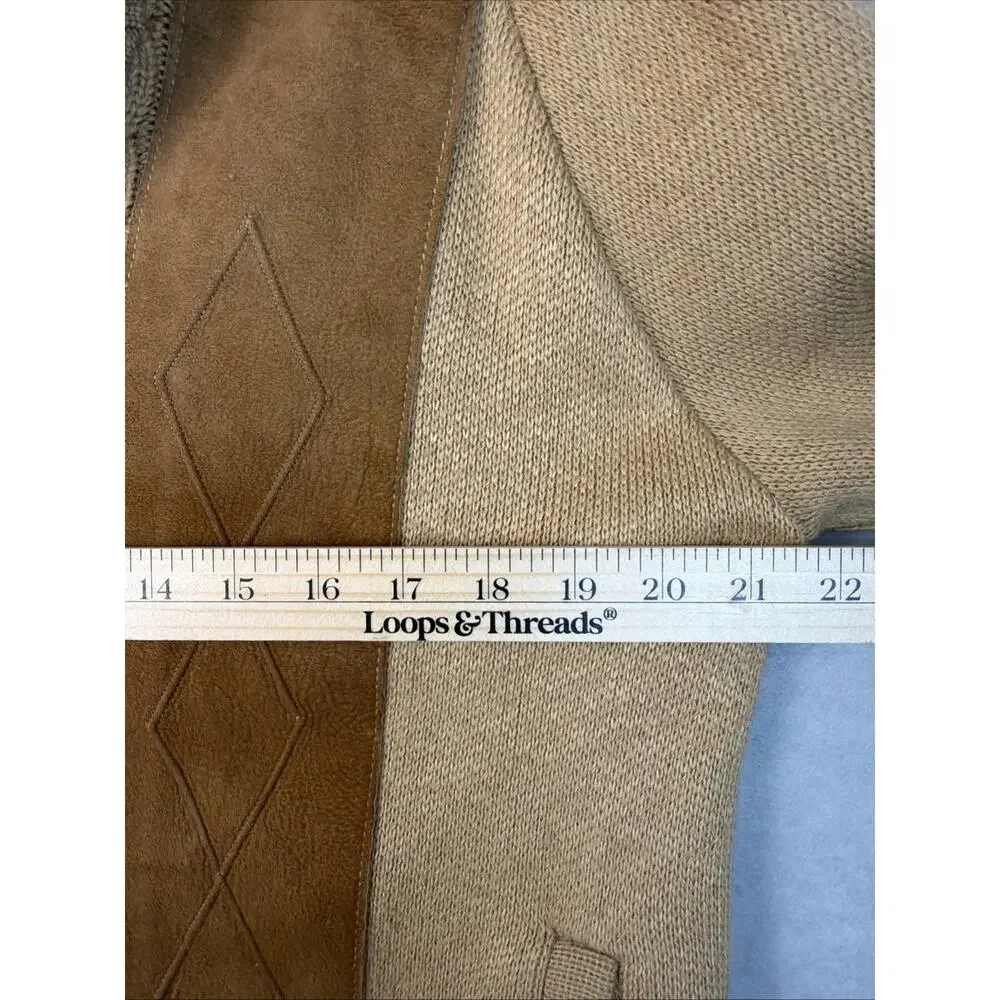 Vtg Troy Hill Cardigan Men's L Tan Grandpa Leather‎ Western Sweater Shawl USA